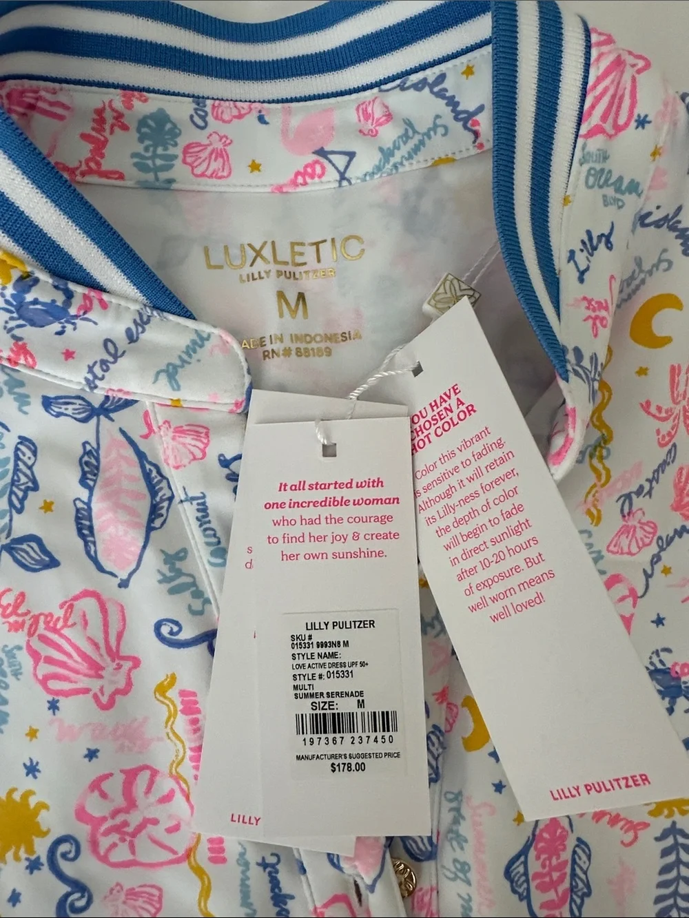 NWT, Lilly Pulitzer Love Active Dress UPF 50+ in Multi Summer Serenade, Size M